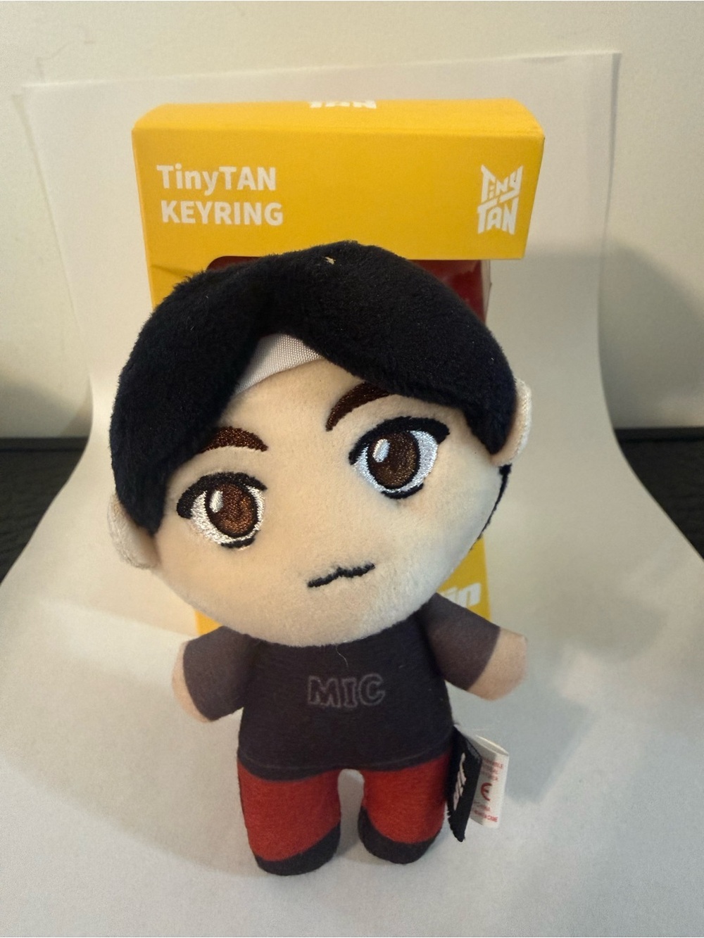 TinyTAN Plush Keyring - Black Hair, Cream Face, Red Pants